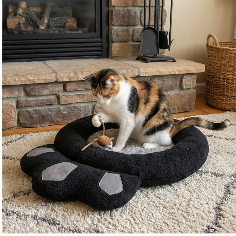 Cat and Dog Bed, Cozy and Comfortable, perfect for your Furry Friend, (Grey and Black)