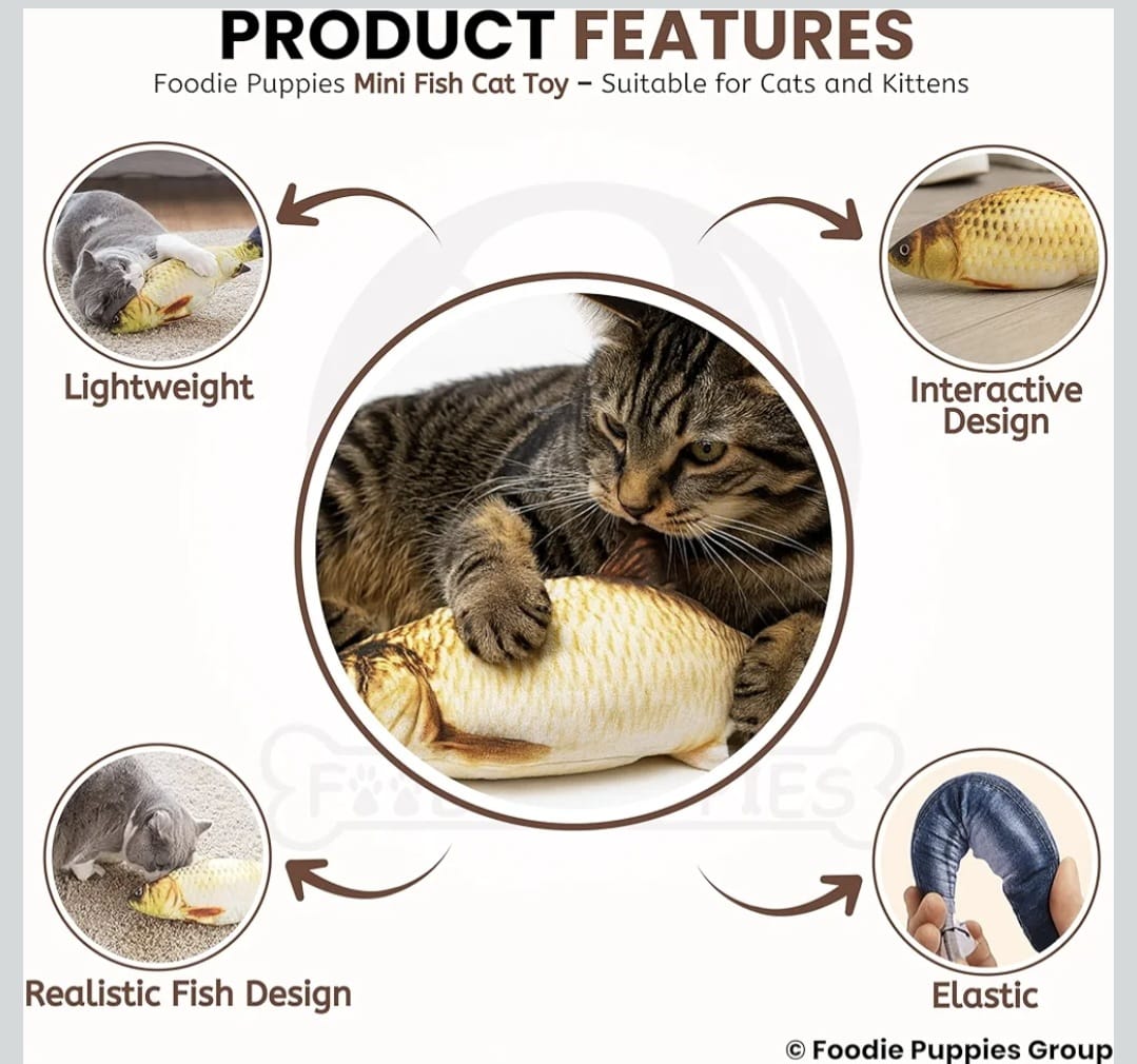 Electric Flopping Fish, Moving Cat Kicker Fish Toy, Floppy Fish Toy for Small Dogs Wiggle Fish Catnip Toys, Motion Kitten Toy Plush Interactive Cat Toys for Exercise, Mice Animal Toys,Chargeable