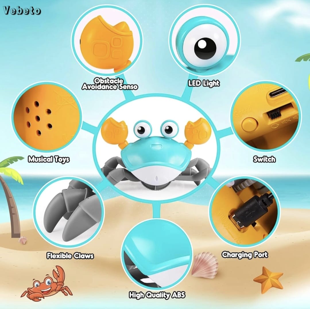 Smart Sensing Crawling Crab Toy, for Dog and Cat, for Baby also, With Different Mode, Music, Auto-Crawling Obstacle Avoidance